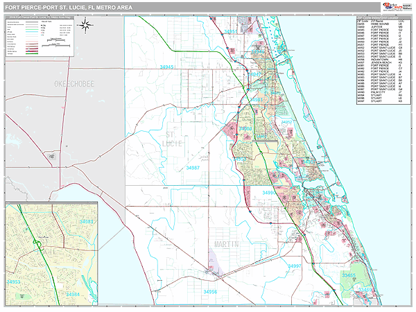 Fort Pierce-Port St. Lucie, FL Metro Area Zip Code Map
